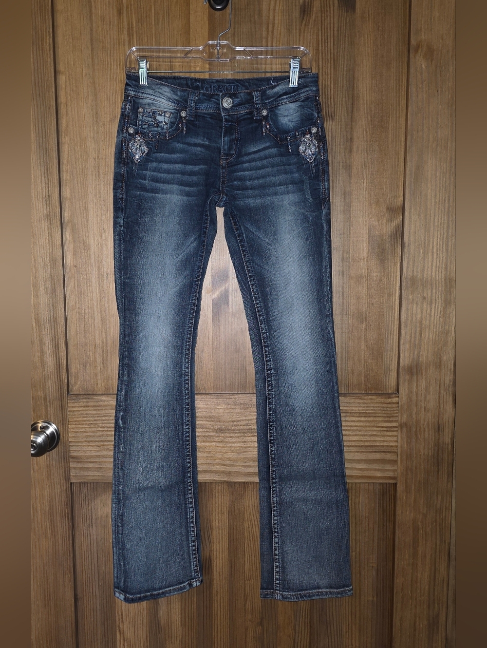 Grace In LA Women's Navy Stretch Cotton Bootcut Jeans